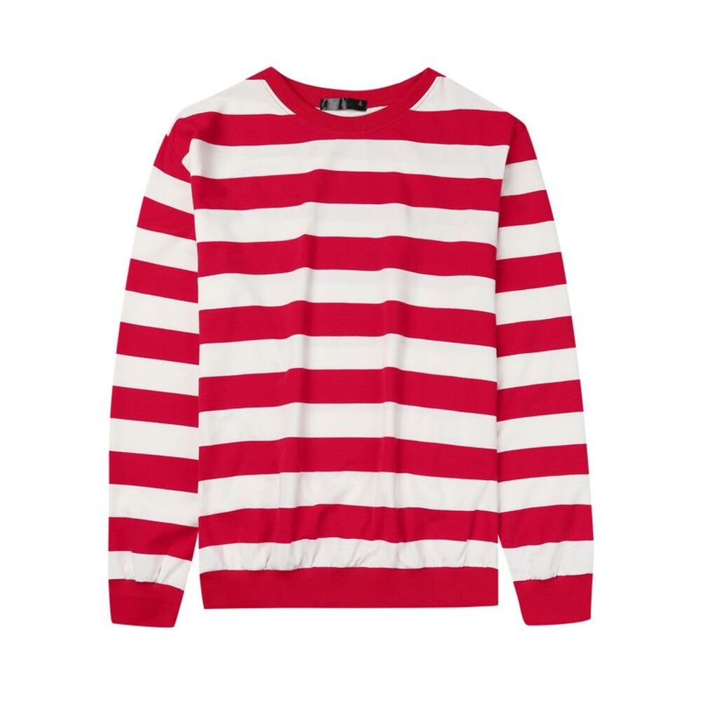 Red Striped Sweatshirts Crew Neck Color Block Long Sleeves Pullover
